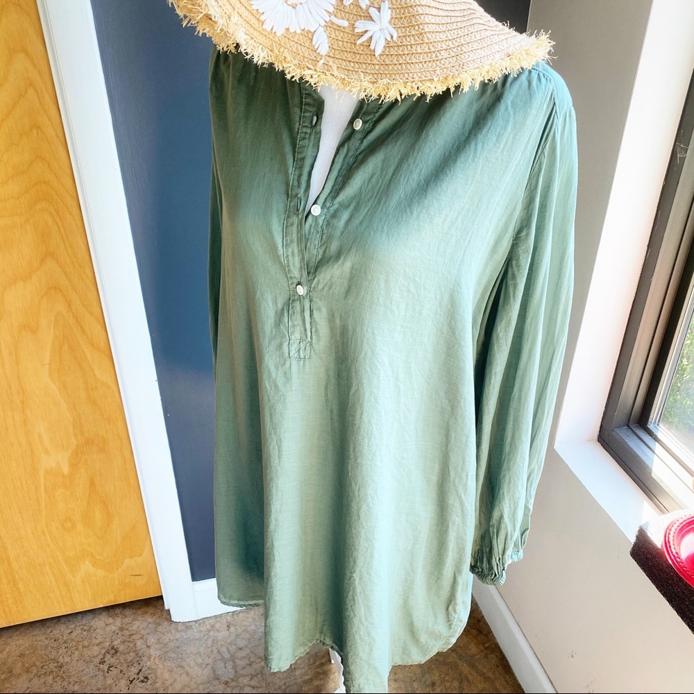 Lou & Grey Green Collarless Shirt Dress